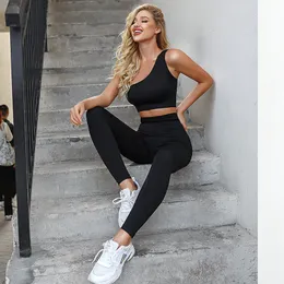 Yoga Outfit Ensemble Female 2 Pieces Yoga Set Sportswear One Shoulder Tracksuit Workout Gym Outfit Wear Clothing Women Sexy Fitness Leggings 230605