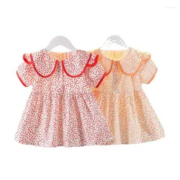 Vestidos para meninas de 1 a 4 anos Roupas de verão para bebês de 1 a 4 anos Estilo campestre Estampado floral com pétala Gola Manga curta Vestido Outwear