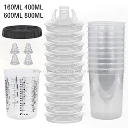 Spreypistolen Yeni Boya Püskürtme Silah Kupası 160/400/600/800ml Boya Karıştırma Kupası 10 PCS Tek Kullanımlık Boya Kupası Püskürtme Taban Tenceresi Kapaklı İç Kupa