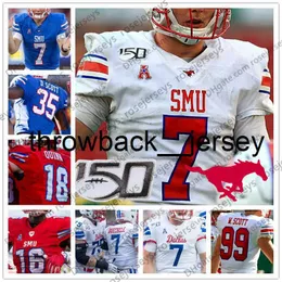 thr ncaa smu mustangs #2 ke'mon Freeman 25 TJ McDaniel 30 Tyler Lavine 31 Merek Pierce 83 Kylen Granson Branco Blue CFB 150th Jersey