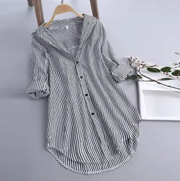 Women's Blouses Plus Size 4XL 5XL Ladies Casual Stripe Shirt And Tops Long Sleeved Spring Summer Loose V-Neck Womens Buttons Clothing