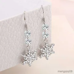 Fascino semplice orecchino di cristallo femminile argento sterling fiocco di neve lungo orecchini nappa per le donne gioielli dichiarazione di moda ragazza R230605