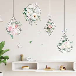 新鮮な花の幾何学吊りバスケット壁ステッカーリビングルームベッドルームソファ背景装飾壁紙ステッカーホームデコレーション