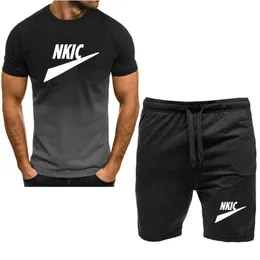 Summer Brand Logo Print Men's T-shirt Shorts Set Plus Size Men's Sportswear Tracksuit 2 Piece O Neck Short Sleeve Men Clothing Suit Man