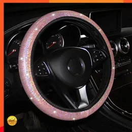 Nuova copertina del volante per auto universali da 38 cm in pelle sintetica di strass in pelle imitazione diamante diamante copertina del volante rosa anti-slip per ragazze