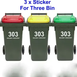 3 Stück Mülleimer, individuelle Hausnummer und Straßennamen-Aufkleber, personalisierter Müll-Mülltonnen-Aufkleber, Vinyl-Dekor