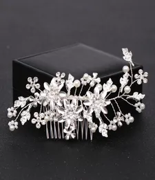 Trendy Bridal Hair Combs Accessories Wedding Headpiece Silver Color Pearl Crystal Women Hair Combs Flower Jewelry7885980
