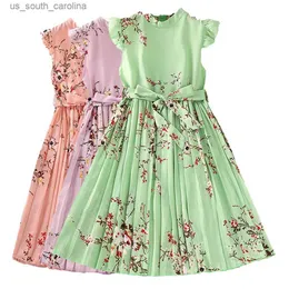 Vestidos florais para crianças com manga voadora para meninas adolescentes fantasias de princesa de verão chiffon vestido de verão roupas para crianças pequenas 12 13 14 anos L230522