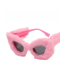 Solglasögon Fashion Personlighet Plush Decoration Women's 2023 Lovely Cat Eye Unique Sun Glasses Women Men UV400