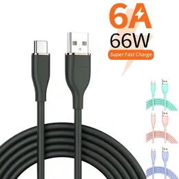 6A 66W Szybkie ładowanie USB C Kabel Silikonowy typ C przewód danych dla Xiaomi Mi 12 11 Samsung S22 Huawei P50 POCO F4 M5 OnePlus