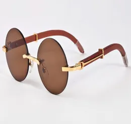 New plain mirror Glasses Rimless Gold With Brown Buffalo Horn Sunglasses Brand designer Round Eyeglasses oculos de sol8464196