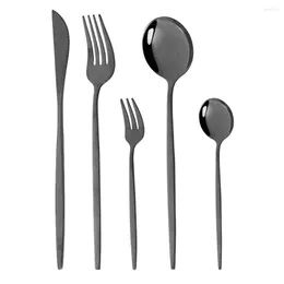 Dinnerware Sets Black Cutlery Set 18/10 Stainless Steel 5Pcs Knife Salad Fork Coffee Spoon Home Kitchen Dinner Tableware