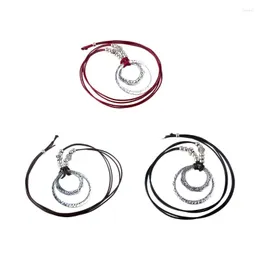 Choker Double Circle Pendant Necklace Wax Leather Rope Sweater Chain 40 GB