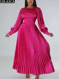 Casual klänningar veckade kvinnor aftonklänning solid färg lösa kvinnliga kläder elegant midi kvinnor part 2023 mode prom
