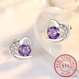 魅力的な新しい小さな白い紫色のクリスタルイヤリングガール子供のための素敵なハート形のイヤリングパーティーバースデージュエリーR230605