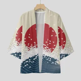 Mäns avslappnade skjortor kimono cardigan 3d tryck skjorta traditionella kläder mäns patriotiska kamisor hombre lös semester blu