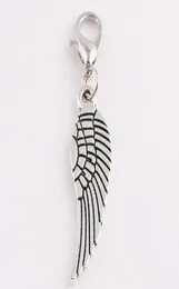 Whole 20pcslot Silver Angel Wing Dangle Charms Pendant with Lobster clasp fit for Glass Floating Locket4770513
