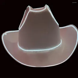 Berets Cowgirl Hat Luminous Led Western Cowboy for Bachelorette Party Country Wedding Glow in the Bridal Bride