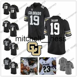 MIT8 NCAA Colorado Buffaloes #19 Rashaan Salaam 16 Mason Crosby 6 Paul Richardson 9 Juwann Winfree Black Grey White Pensionerade fotbollströjor 4xl