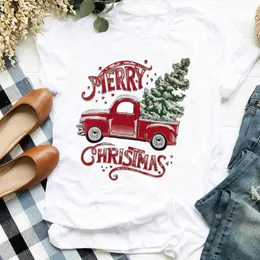 T-Shirt Plaid Snow Tree Vintage 90s Cute Harajuku Autumn Merry Christmas Casual T-shirt Women's Clothing P230603