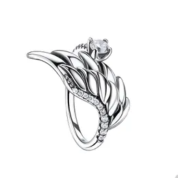 خاتم الأجنحة الملاك اللامعة ل Pandora أصيلة Sterling Silver Party Jewelry Rings for Women Girls Crystal Diamond Luxury Ring مع صندوق أصلي