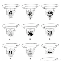 Charm Bracelets Nightmare Before Christmas For Women Men Skl Round Disc Stainless Steel Expandable Wire Bangle Fashion Jewelry Gift Dhlg3