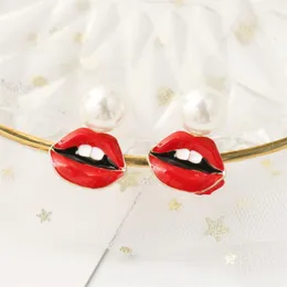 Stud Earrings 2023 Fashion Peculiar Eye Red Lips Pearl Ear Studs DIY Jewelry