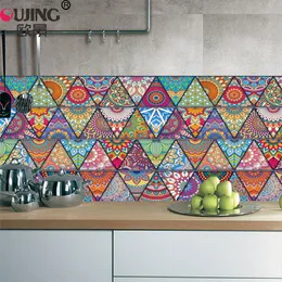 10/15/20/30cm Triangoli colorati Fiori Modello Retro Piastrelle Adesivo da parete Cucina Bagno Piastrelle Linea di vita Carta da parati Arte murale