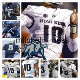 Mit8 NCAA Utah State Aggies # 1 Gerold Bright 11 Savon Scarver 13 Deven Thompkins 20 Jaylen Warren 80 Siaosi Mariner Blue Grey White Jersey