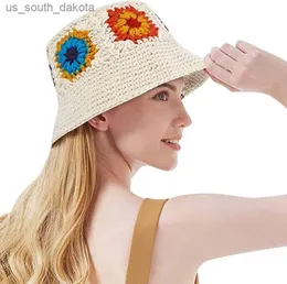 Autumn New Flower Knit Bucket Hat For Women Fashion Crochet Fisherman Hats Ladies Stylish Travel Sun Caps L230523