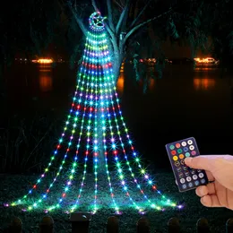 Stringhe LED Luci cascata stella luna Natale indoor outdoor impermeabile telecomando solare luci decorative 3.5m 346led 9 stringhe bianco caldo RGB
