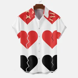 Mäns casual skjortor herrskjorta 3d digital geometri alla hjärtans dag par stil fyrblad klöver hawaiian kort ärm t-shirt män