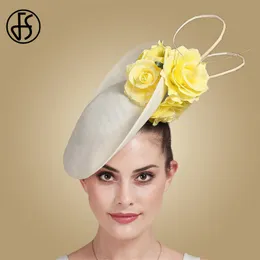 Stingy Brim Hats FS Beige White Kentucky Big Fascinators For Wedding Hair Cocktail Church Elegant Women Fedora Lady Fancy Flower Headwear 230605