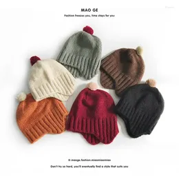 Hats Arrivals 2023 Children Boys Girls Skullies Beanies Fur Ball Bomber Hat Fashion Winter Warm Knitted Kids And Caps