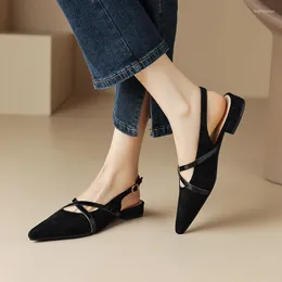 Sandals Narrow Band Cross Over Suede Women's 2023 Summer Wrap Pointed Ankle Buckle Tie Up Low Heeled