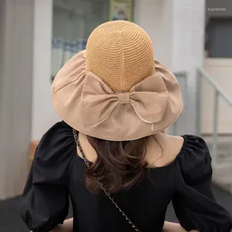 Cappelli a tesa larga Donna Summer Big Eave Black Gum Cappello da pescatore Bow Sun Cover Face Storage Bag Shield Shade Fashion