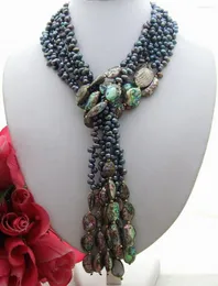 Pendant Necklaces 50" 3 Strands Pearl Paua Abalone Shell Necklace