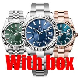 Mens Watch Designer Watches High Quality Sky Top Automatic Mechanical Movement Watches With Box rostfritt stål Lysande modeföretag Vattentät armbandsur