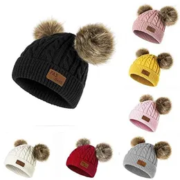 Berets девочки мальчики вязаная кепка теплый мяч детская шляпа для зимней шляпы Детские шляпы шляпы сетки с задним ходом
