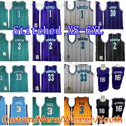 후퇴 타이론 1 Muggsy Jersey Custom XS-6XL 레트로 스티치 농구 유니폼 Larry 2 Johnson Dell 30 Curry Alonzo 33 Mourning Chris 3 Paul 16 Stojakovic