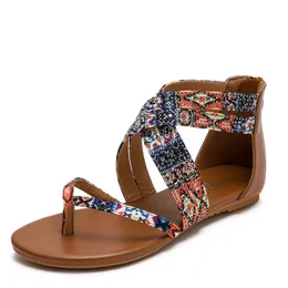 Bohemian Sandals Summer New Casual Ethnic Style Roman Everything Passing Flat Buty Fashion Single Buty dla kobiet