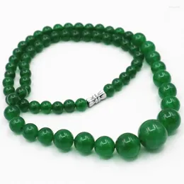 Ketten Mode 6-14mm Naturstein Grün Malay Jade Chalcedon Charms Frauen Kette Choker Turm Runde Perle Halskette 18 Zoll B-03