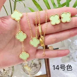 목걸이 4 Four Leaf Clover Luxury Designer Jewelry Set Diamond Shell Fashion Brass Copper Women Bracelet Earrings Necklace Valentine 's DA