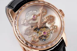 41mm män Titta på La Esmeralda Tourbillon En hemlig armbandsur Designer Mekanisk rörelse Rose Gold Diamonds Sapphire Waterproof Relojes de Lujo Lusso Orologio