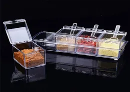 4pcsset Clear Seasoning Rack Spice Pots Storage Container Condiment Jars Cruet with Cover and Spoon Kitchen Utensils Supplies9875628