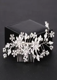 Trendy Bridal Hair Combs Accessories Wedding Headpiece Silver Color Pearl Crystal Women Hair Combs Flower Jewelry8621236