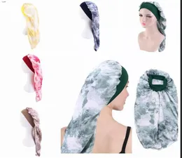 New imitate Satin Bonnet Sleep Cap Long Bonnet for Braids Fashion Women Tie Dyeing Silky Hair Loose Cap Whole C3491537516