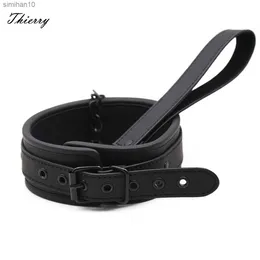 Thierry SM Products Bondage Neck Collar with Metal Chain Leash Bdsm Sex Toys Faux Leather Rentraintフェチ大人のセックスおもちゃl230518