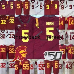 bis 2020 USC Trojans Vintage Jersey #5 Reggie Bush 32 OJ Simpson 14 Sam Darnold 9 Kedon Slovis 43 Troy Polamalu 55 Junior Seau