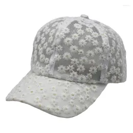 Boll Caps Women's Cute Lace Flower Snapback Cap Summer Mesh Baseball Hat White Lavender Black Breath Cool Big Size 60cm